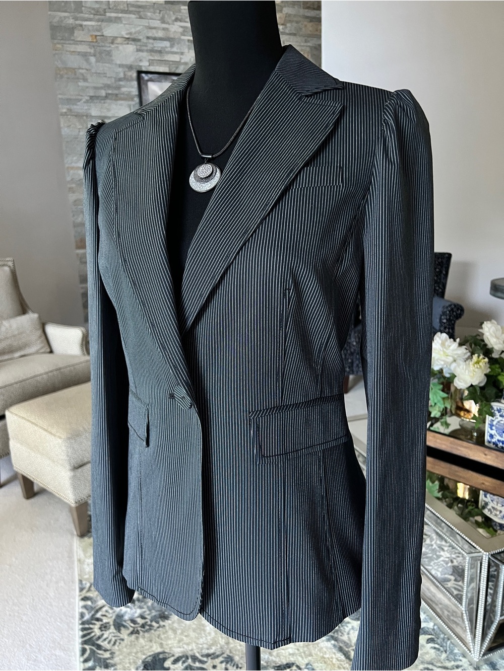 NWT CITY UNLTD. Women's Black Pinstripe Single-Button Blazer - Picture 3 of 15